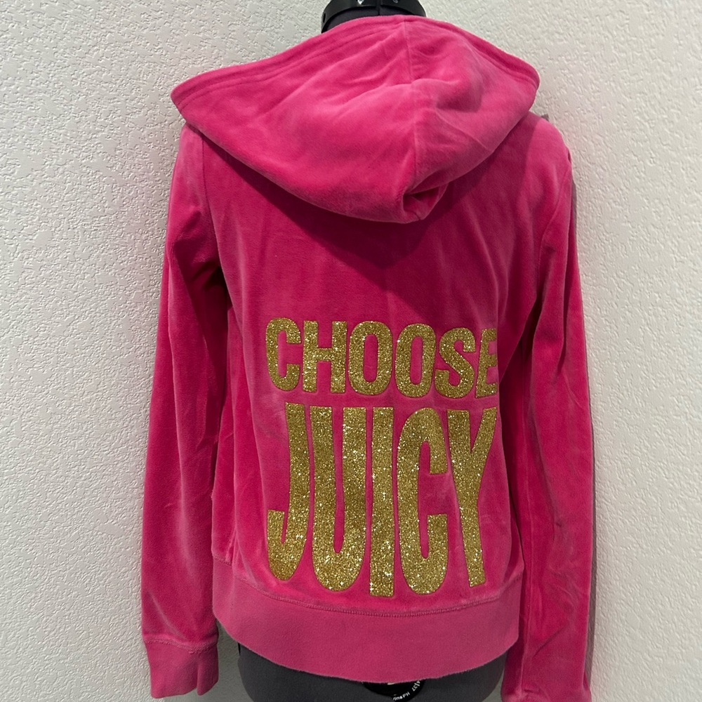 Bright pink Juicy Couture Velour Hoodie with Bling